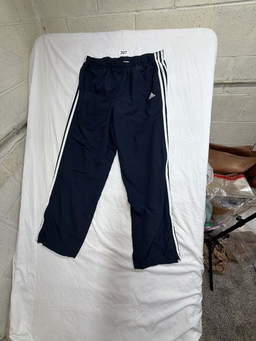 Adidas Vintage 90s Y2K Navy Blue White 3-Stripes Track Pants Mesh Lined Large